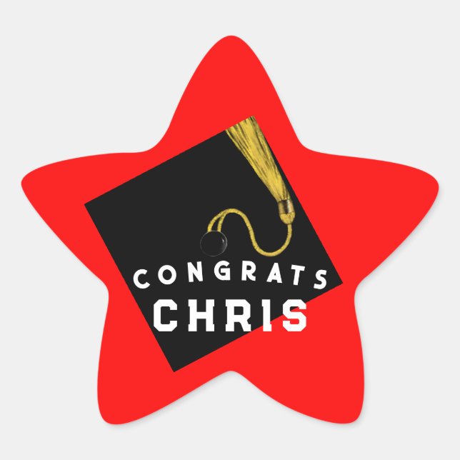 Red Graduation Congrats Star Sticker (Front)
