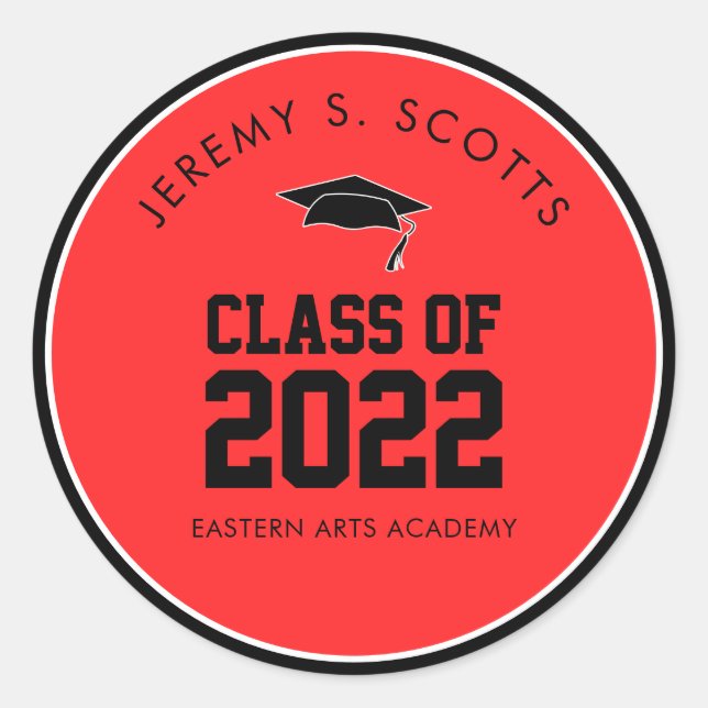  Red Graduation Custom Classic Round Sticker (Front)