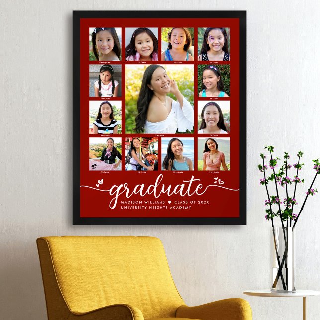 Red Graduation K–12 Photo Collage Modern Script  Poster (Creator Uploaded)