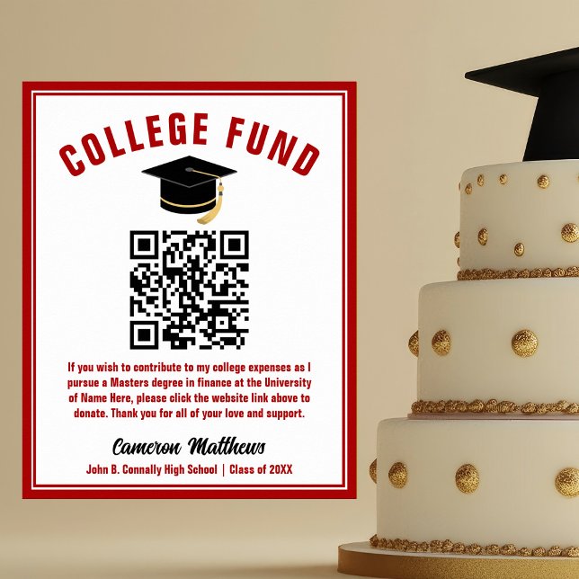 Red Graduation Party College Fund QR Code Poster (Creator Uploaded)