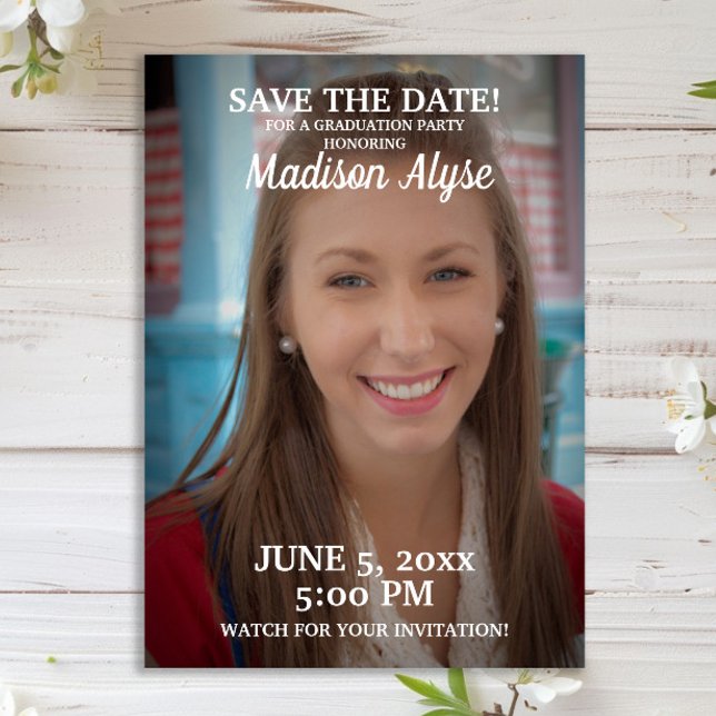 Red Graduation Party Save Date Photo Save The Date (Graduation party photo Save the Date)