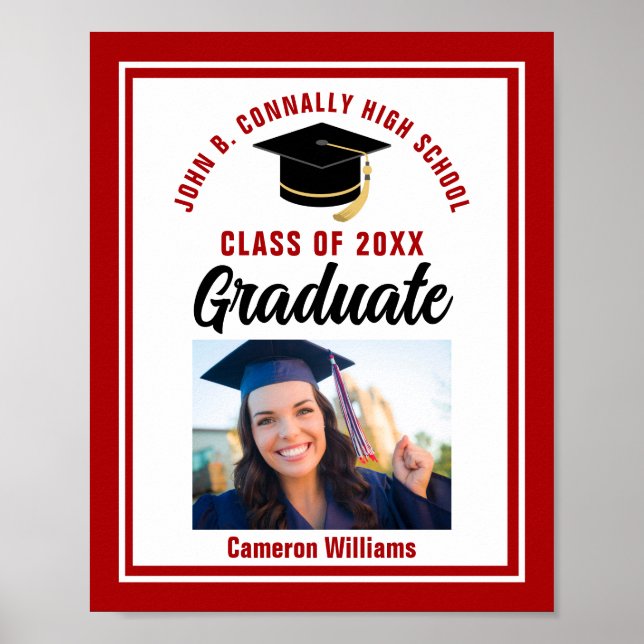 Red Graduation Personalised Graduate Photo Party Poster (Front)