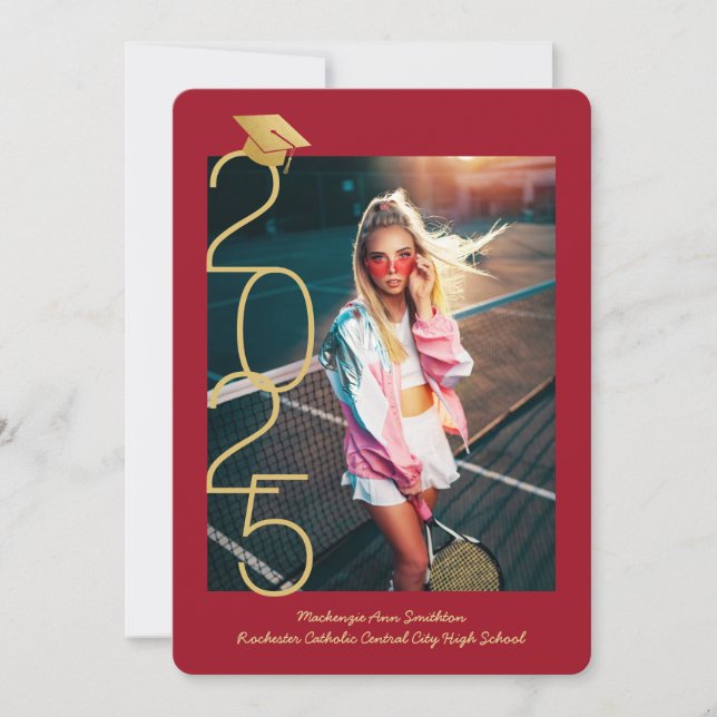 Red Graduation Photo 2025 Open House Invitation (Front)