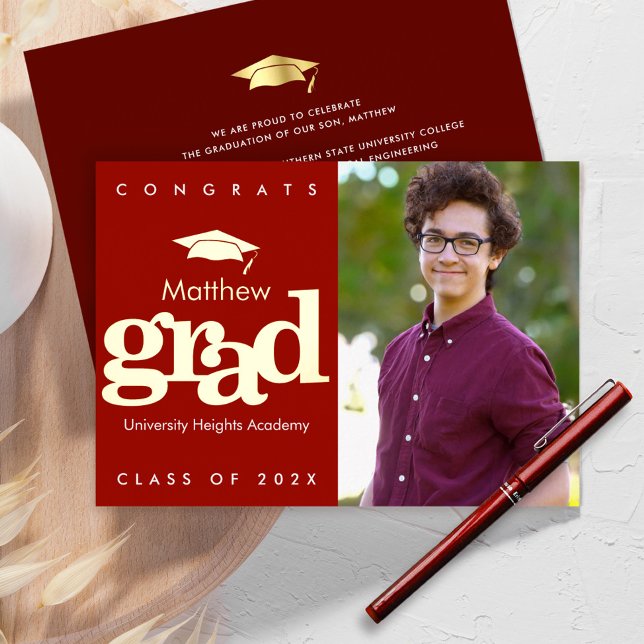 Red graduation photo bold typography cap real gold (Creator Uploaded)