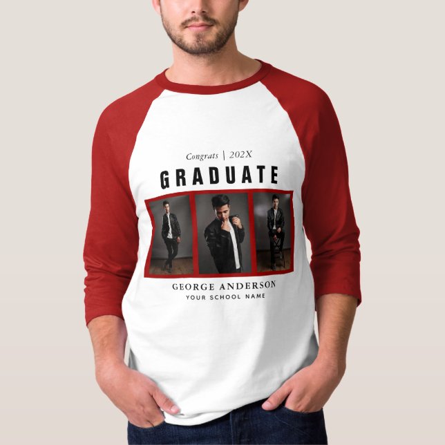 Red Graduation Photo Collage Custom T-Shirt (Front)