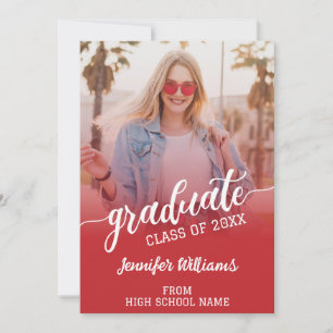 Red Graduation Photo Grad Graduate Announcement