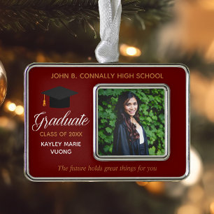 Red Graduation Photo Inspirational Quote Custom Silver Plated Framed Ornament