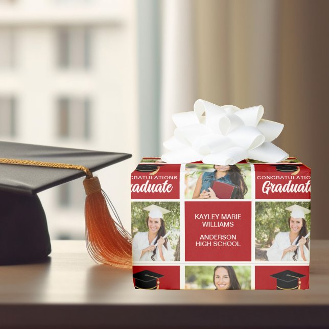 Red Graduation Photo Personalised 2025 Graduate Wrapping Paper (Creator Uploaded)