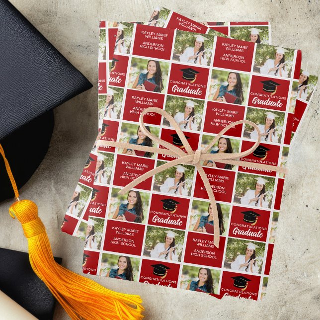 Red Graduation Photo Personalised Graduate Wrapping Paper Sheet (Creator Uploaded)