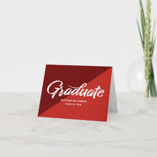 Red Graduation Retro Bold Script Cap Icon Minimal Thank You Card