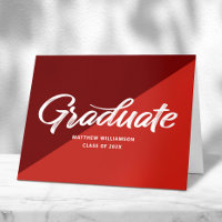 Red Graduation Retro Bold Script Cap Icon Minimal
