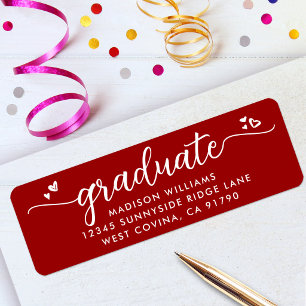 Red Graduation Script Hearts Bold Modern Address Return Address Label