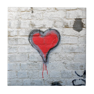 Red graffiti heart ceramic tile