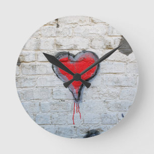 Red graffiti heart round clock