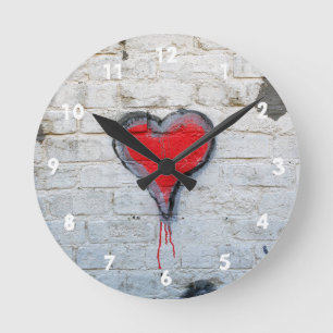 Red graffiti heart round clock