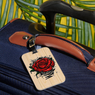 Red Graffiti Rose Rustic Wood Grunge Art Luggage Tag