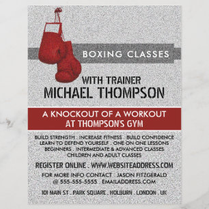 Red Grained Boxing Gloves, Boxing Class Advert Flyer