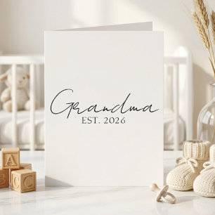 Red Grandma Est Year Minimal Script Lettering Card