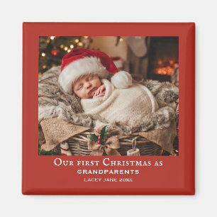 Red Grandparents First Christmas Baby Photo Magnet