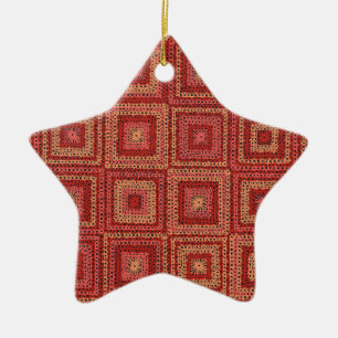Red Granny Square Pattern Ceramic Ornament