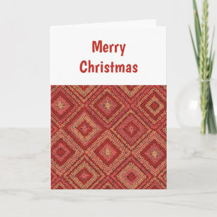 Red Granny Squares Pattern Christmas Card