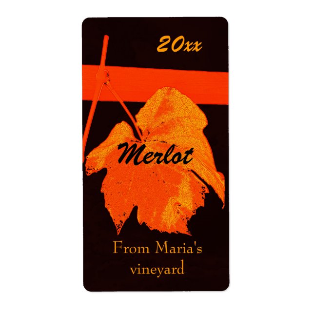 Red grape leaf wine bottle label (Front)