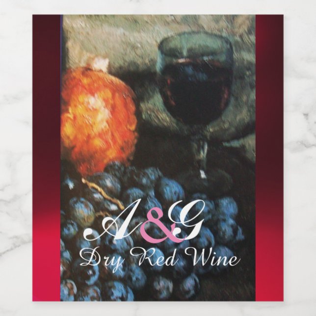 RED GRAPES, RED WINE GLASS, POMEGRANATE WINE LABEL (Single Label)