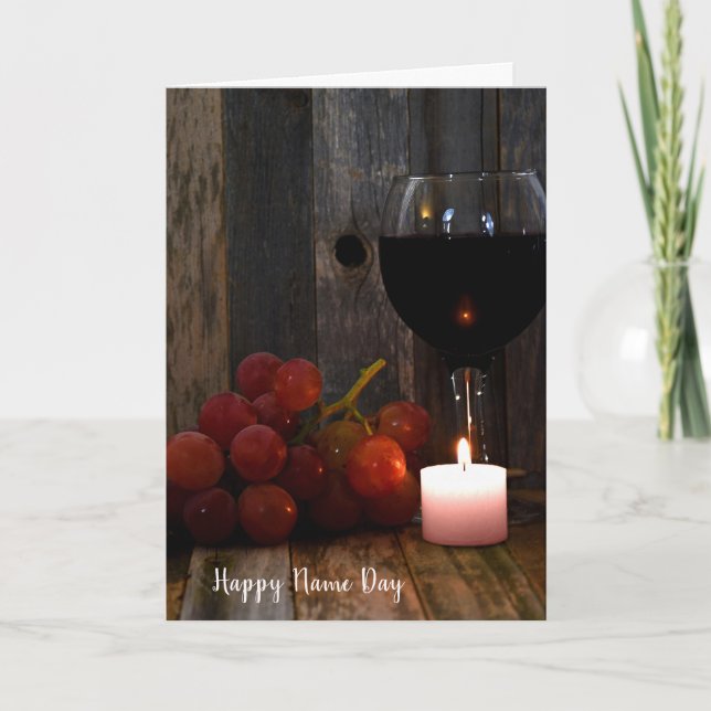 red grapes with wine glass Name Day Card (Front)