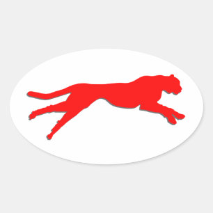 Red graphic art cheetah oval sticker