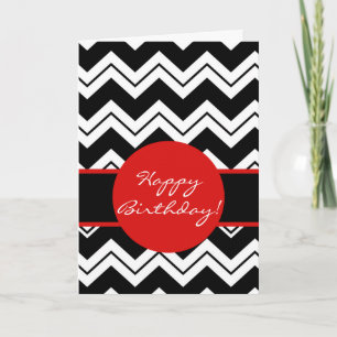 Red Graphic Black & White Zizzag Chevron Birthday Card