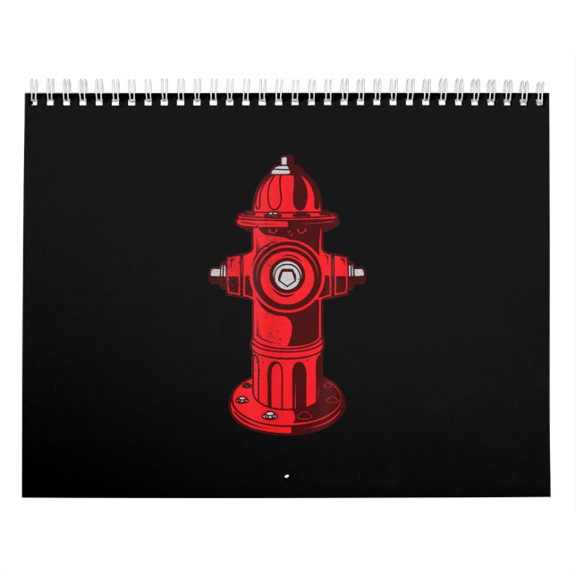 Red Graphic Fire Hydrant Firefighter Work Gifts Calendar (Cover)