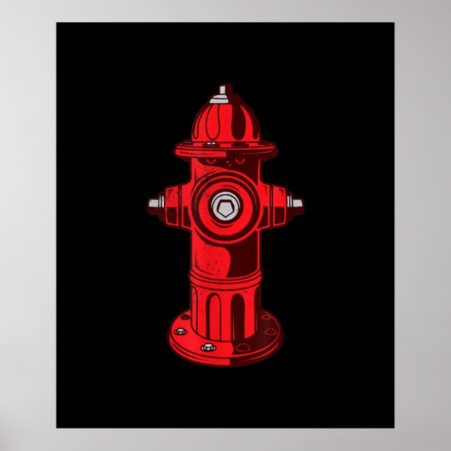 Red Graphic Fire Hydrant Firefighter Work Gifts Poster (Front)