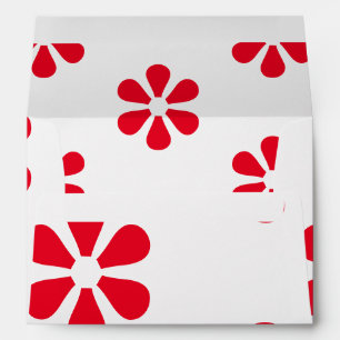 Red graphic flowers, white pattern envelope