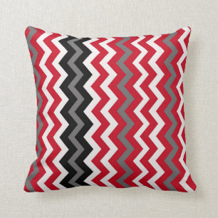 Red,Gray and White Chevron Cushion