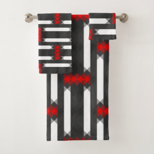 red gray and white geometric bath towel set