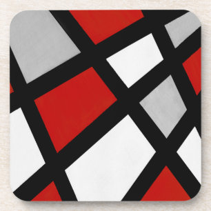 Red Gray Black White Geometric Coaster