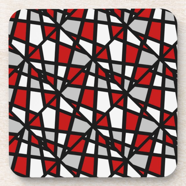 Red Gray Black White Geometric Pattern Coaster (Front)