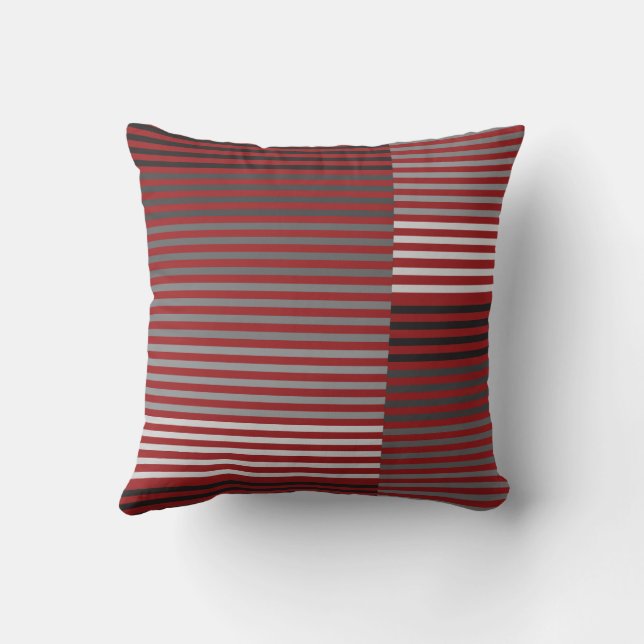 Red, Gray, Black, White Stripes Cushion (Back)