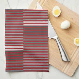 Red, Gray, Black, White Stripes Tea Towel