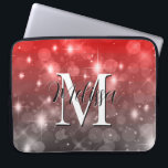 Red & Gray Bokeh Modern Monogram Sparkle Laptop Sleeve<br><div class="desc">This laptop sleeve has a background of red and gray bokeh sparkle. Simple and contemporary. Complete it with a personalized monogram and name. Created by Simply Farmhouse Press.</div>