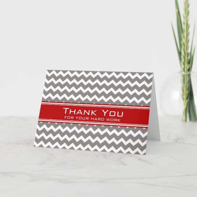 Red Gray Chevron Employee Anniversary Card (Front)