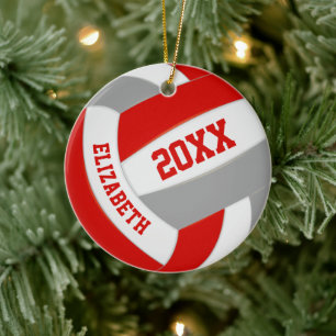 red gray girls boys team colors volleyball ceramic ornament
