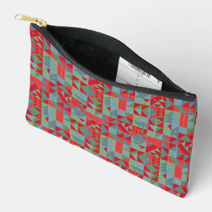 Red, gray, green geometric pattern. accessory pouch