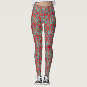 Red, gray, green geometric pattern. leggings