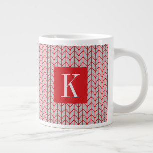 RED GRAY KNIT Big White Mug + Initial II