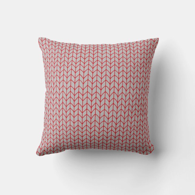 RED GRAY KNIT Square Throw Pillow (Back)