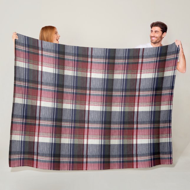 Red Gray Tartan Plaid Fleece Blanket (In Situ)