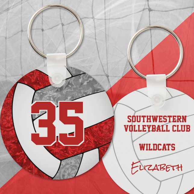 red gray volleyball keychain w school mascot name (Creator Uploaded)