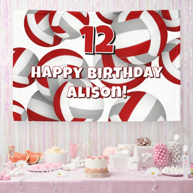 red gray volleyballs kids birthday party banner (Party)