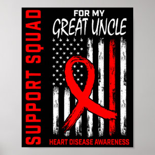 Red Great Uncle Heart Disease Awareness Flag Graph Poster